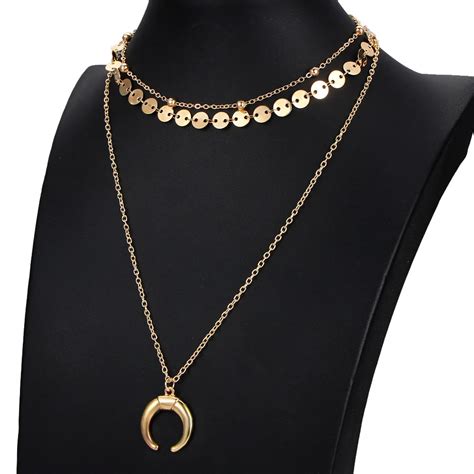 byspt summer simple gold coin layered choker necklace  women multi