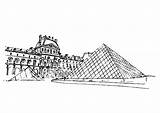 Louvre Museum Coloring Paris Color Pages Drawing Famous Kids Pyramid sketch template