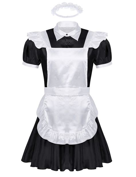 buy men s sissy satin frilly short sleeve dress french maid uniform