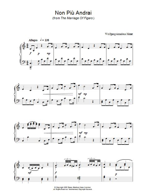 piu andrai   marriage  figaro sheet  wolfgang amadeus mozart piano solo