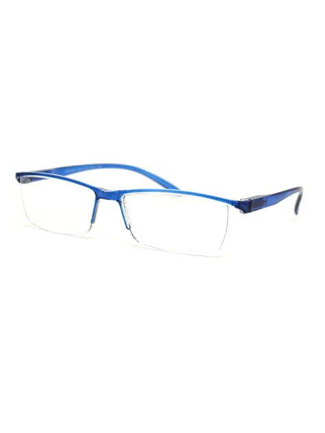 Classic Narrow Rectangular Half Rim Plastic Reading Glasses Blue 1 5