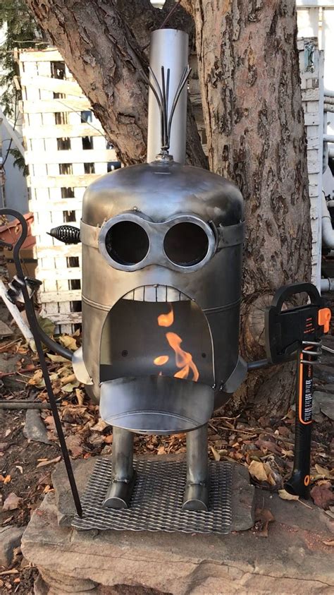 lumberjack minion inspired fire pit wine holding inspired