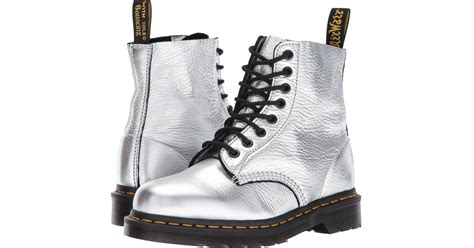 dr martens leather  vegan mid boots  silver metallic lyst