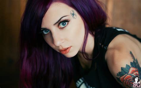 Suicide Girls Blue Eyes Purple Hair Mizirlou Tattoo Hd