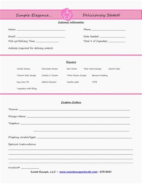 bakery order form template  luxury    attend baking