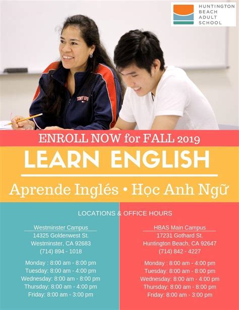 Enroll For Classes Learn English Huntington Beach Adult School