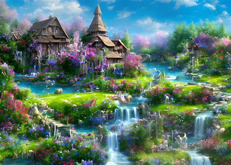 faint fairy tale world  quaint villages background cartoon nature