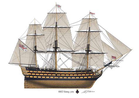 hms victory  vintage ship    profile artwork   glossy print  royal navy