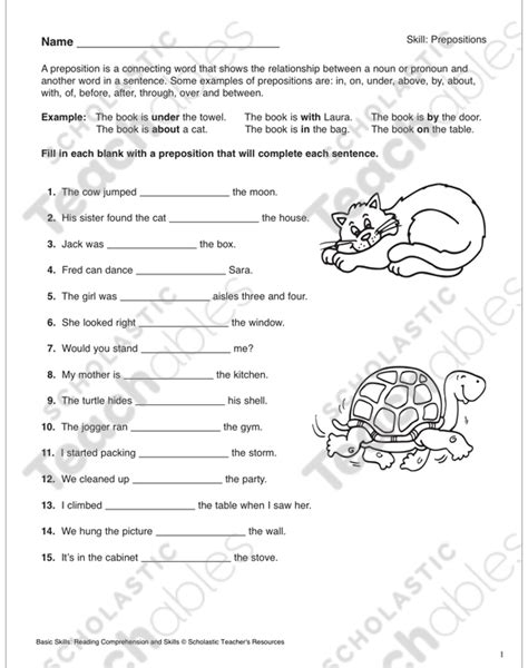 worksheets  prepositions  grade  preschool kindergarten