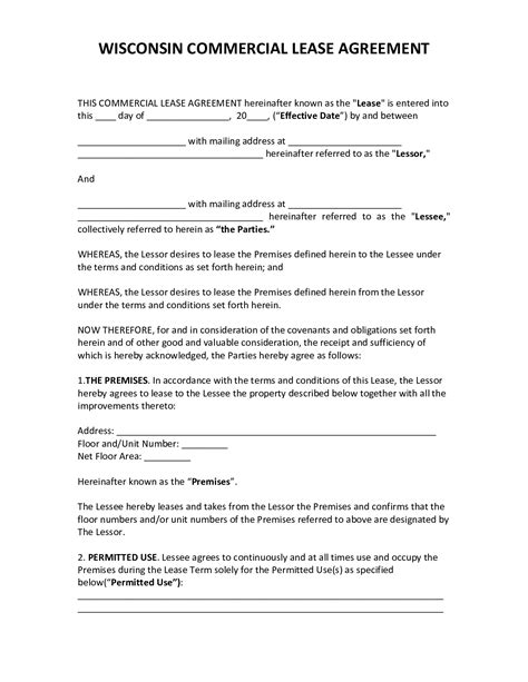 official wisconsin commercial lease agreement   form