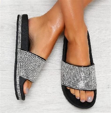 womens ladies flip flop slip  slippers sandals fur fluffy sliders shoes sz ebay