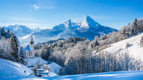 wallpaper bavarian alps winter landscape church germany