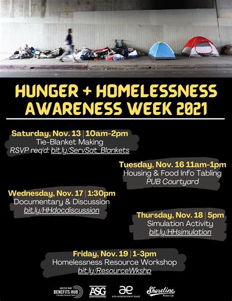 hunger and homelessness awareness week day at a glance