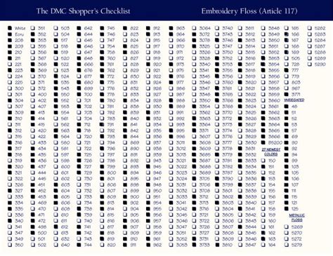 printable dmc floss checklist