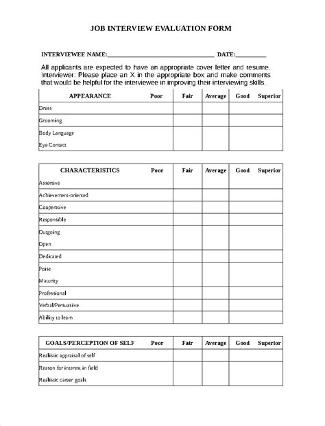 sample  evaluation forms lovely interview evaluation form  xxx