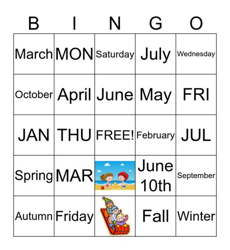 calendar bingo card