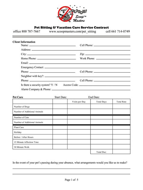 pet sitting forms  fill   sign printable  template signnow
