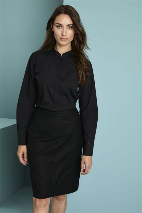women s long sleeve mandarin collar shirt black