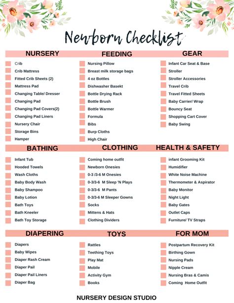printable newborn checklist  printable world holiday