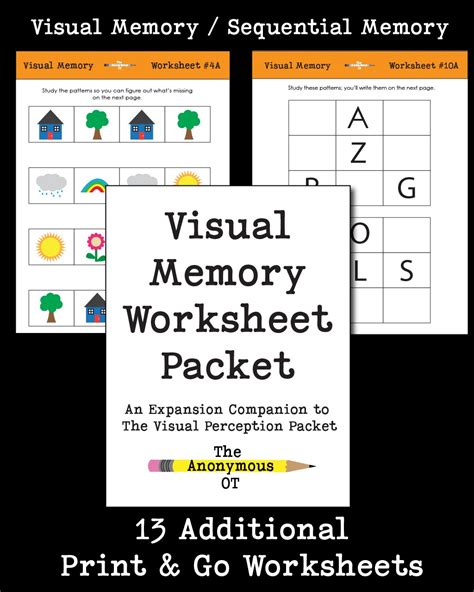 visual memory worksheet packet  therapy source