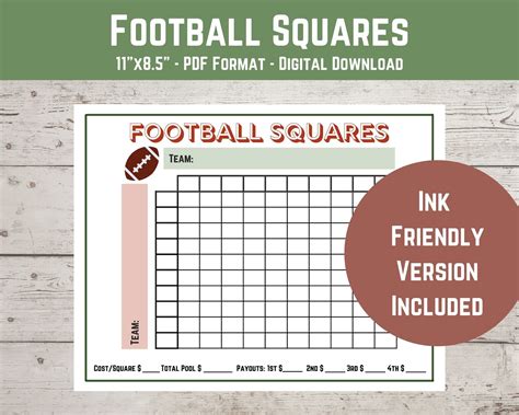 football squares printable template  square grid  football