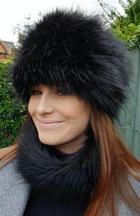 lovely long black luxury faux fur hat  polar fleece lining fur hat fake fur hat winter hat