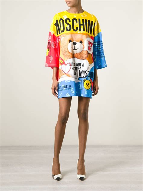 moschino teddy bear perfume t shirt dress in multicolor multicolour