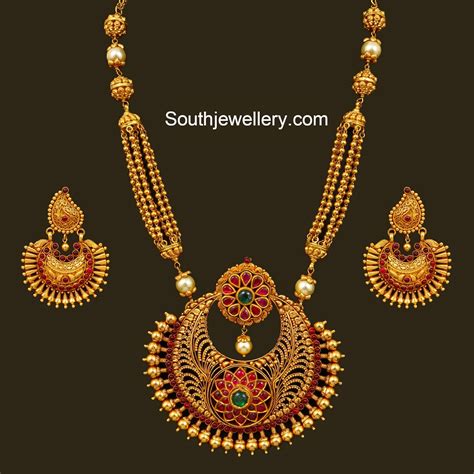 antique gold necklace  chandbali pendant jewellery designs