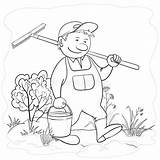 Gardener Garden Man Contours Work Vector Preview Rake Bucket sketch template