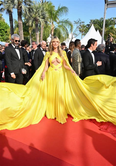 heidi klum s bright yellow gown with a daring keyhole cutout at cannes