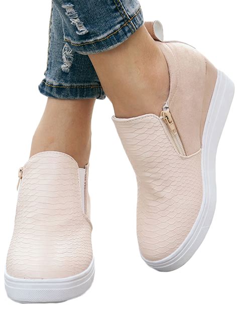 lallc womens platform zipper wedge sneakers slip  trainer casual shoes walmartcom