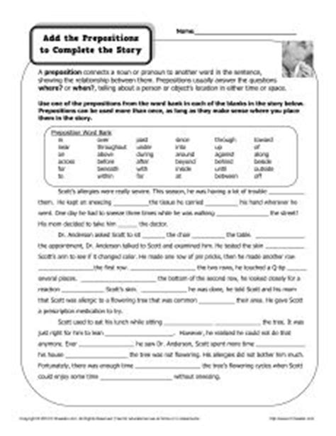 preposition worksheet add  prepositions prepositional phrases