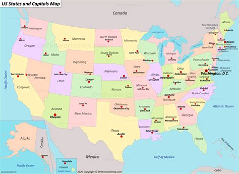 us map with state names and capitals