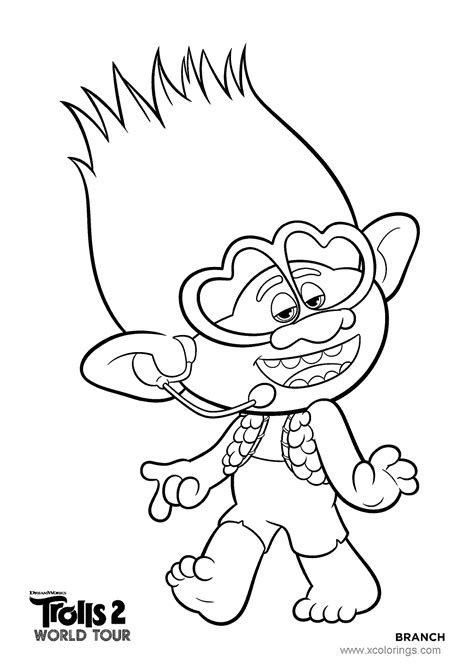 branch  trolls world  coloring pages xcoloringscom