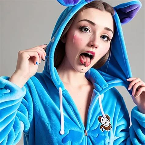 Dopamine Girl Girl Wearing A Stitch Onesie Clothing Stained In Cum