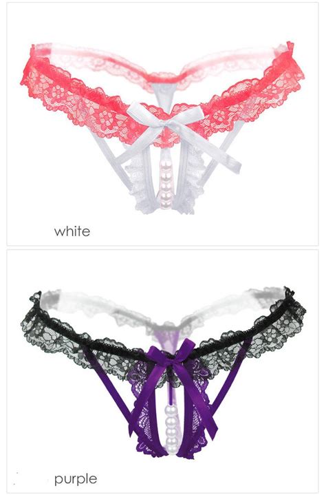 women s lace flower bow tie open crotch hollow sexy panties thongs and