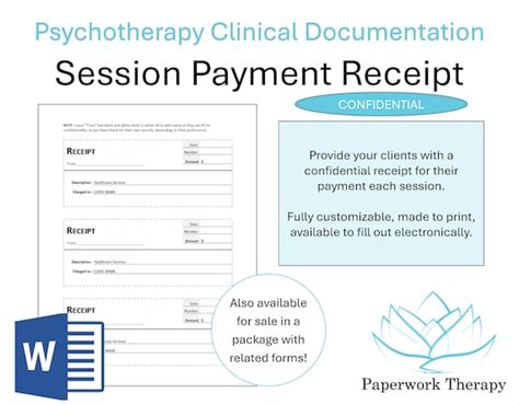 therapy form session receipt confidential etsy