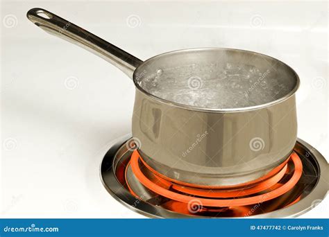 pot  boiling water  hot burner stock photo image