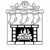Fireplace Christmas Coloring Pages Mantle Stockings Clipart Easy Drawing Kids Stocking Clock Sheet Draw Color Print Drawings Printable Santa Childrens sketch template