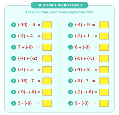 subtracting integers worksheet   printables  kids