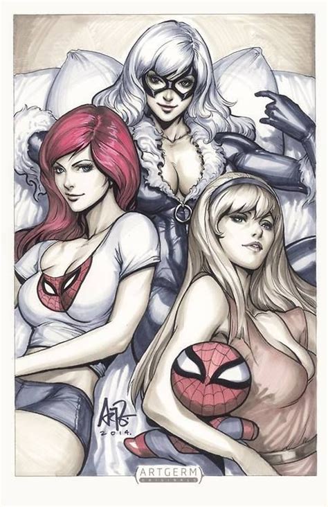 Black Cat Mary Jane Watson And Gwen Stacy By Artgerm Stanley Lau