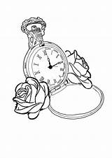 Pocket Tattoo Clock Outline Drawing Coloring Tattoos Drawings Vintage Sketch Tumblr Rose Watches Pages Template Wonderland Time Flash Alice Visit sketch template