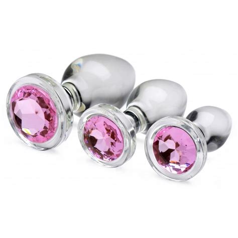 booty sparks pink gem glass anal plug set clear and pink