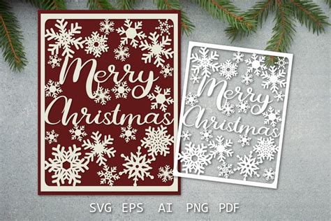 merry christmas card papercut svg laser cut cricut template