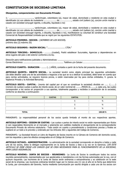 Modelo Constitución De Ltda Cámara De Comercio De Cúcuta