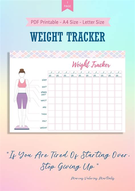weight loss tracker printable weight loss body measurement etsy
