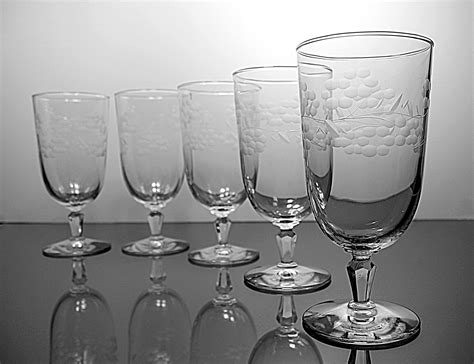 Libbey Etched Ice Tea Glasses Glenmore Grey Cut Floral Design Set Of
