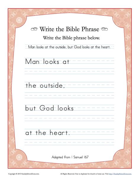 samuel  write  bible phrase worksheet childrens bible