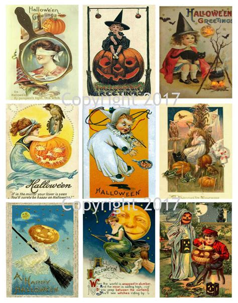 printable vintage halloween cards collage sheet  vintage