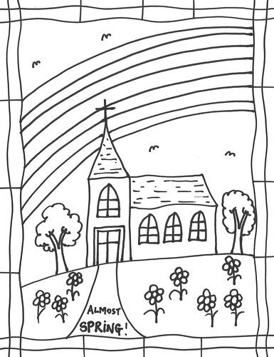 church coloring sheet  kids spring stushie art